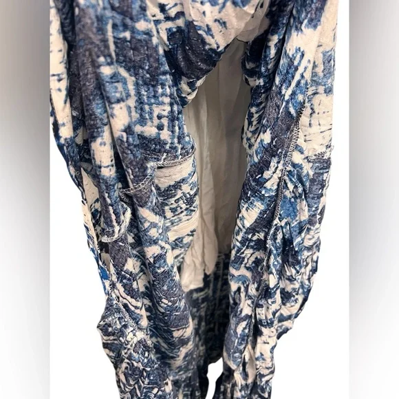 VICI Blue & White Asymmetrical Ruffle Front Tie Maxi Dress | Size Large - Picture 4 of 6